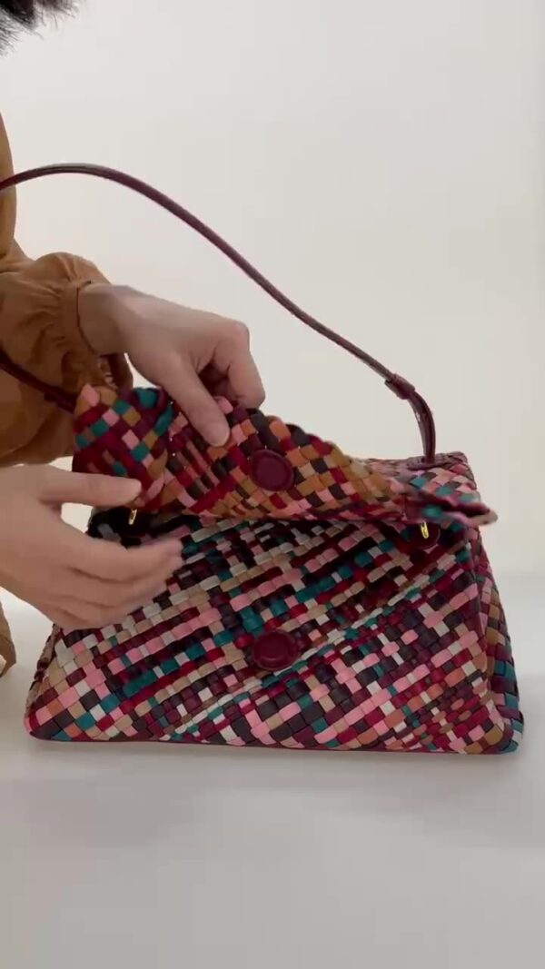 Sheepskin handmade mixed color woven bag 2024 new temperament hundred shoulder bag niche design texture crossbody bag - Image 2