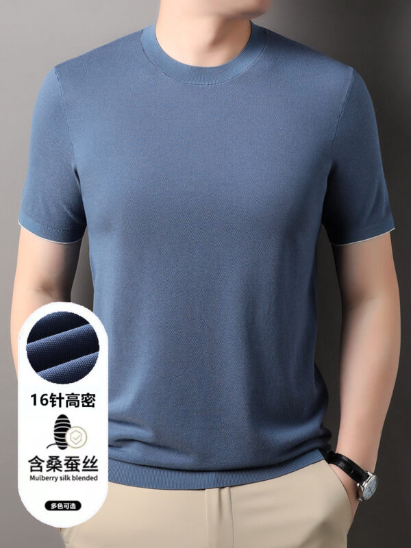 Mulberry silk jersey men's short-sleeved round neck T-shirt 16 needle high density Tencel cotton silk beads ground breathable tops - Image 6