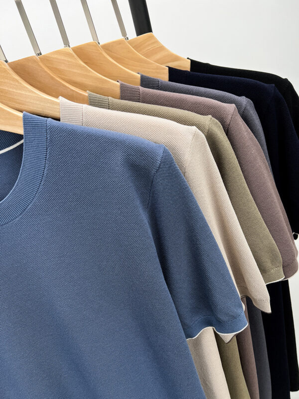 Mulberry silk jersey men's short-sleeved round neck T-shirt 16 needle high density Tencel cotton silk beads ground breathable tops - Image 5