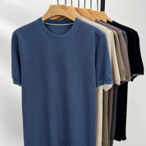 Mulberry silk jersey men's short-sleeved round neck T-shirt 16 needle high density Tencel cotton silk beads ground breathable tops