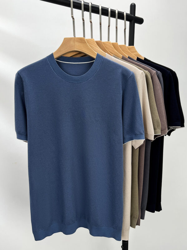 Mulberry silk jersey men's short-sleeved round neck T-shirt 16 needle high density Tencel cotton silk beads ground breathable tops