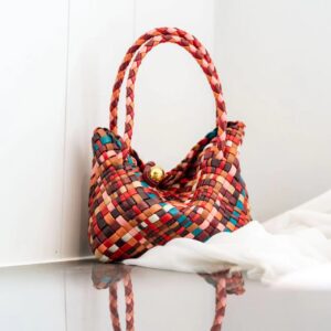 Sheepskin handmade mixed color woven bag 2024 new temperament hundred shoulder bag niche design texture crossbody bag