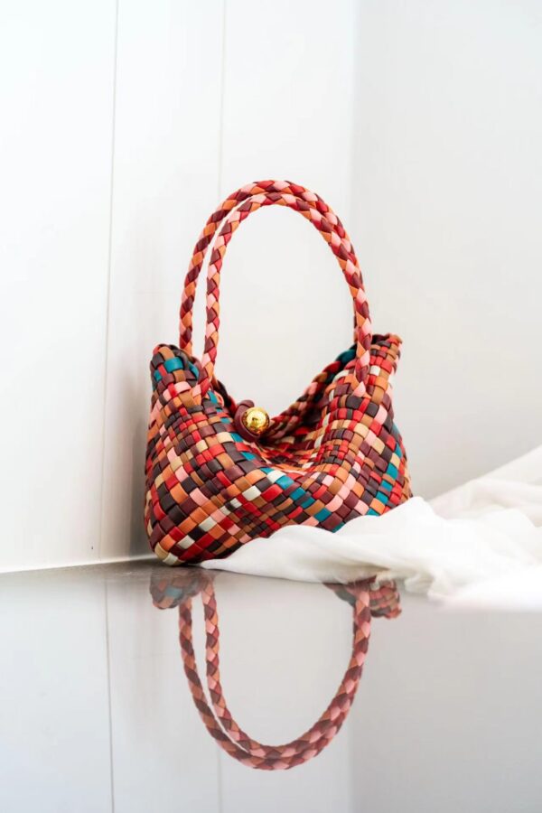 Sheepskin handmade mixed color woven bag 2024 new temperament hundred shoulder bag niche design texture crossbody bag